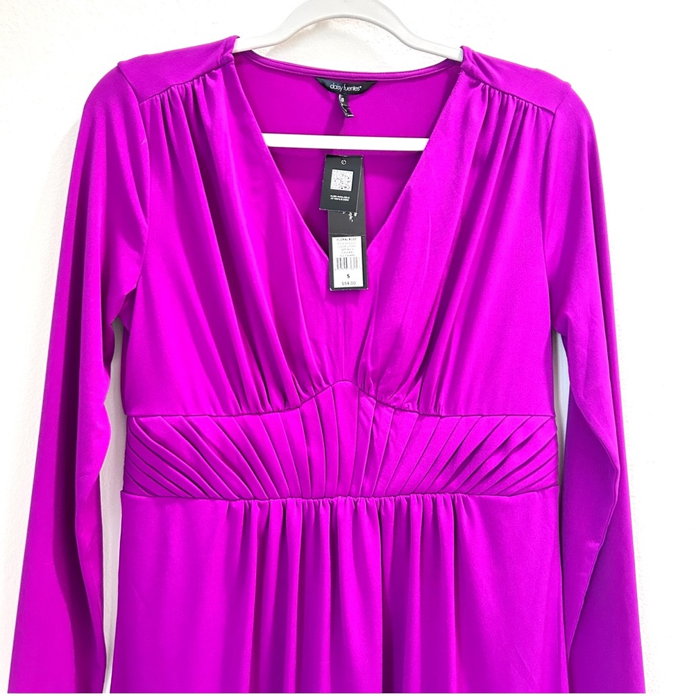 Magenta pleated long sleeve Mini Dress - Picture 5 of 6